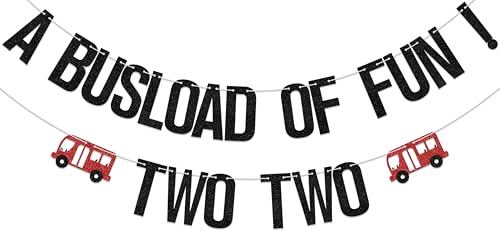 A Busload Of Fun "Two Two Banner,Happy 2nd Birthday" Deko-Banner, Bus-Dekoration für den zweiten Geburtstag, Prost bis 2 Jahre, Partyzubehör, rot / schwarz glitzernd A Busload Of Fun "Two Two Banner,Happy 2nd Birthday" Deko-Banner, Bus-Dekoration für den zweiten Geburtstag, Prost bis 2 Jahre, Partyzubehör, rot / schwarz glitzernd von BOMXOI