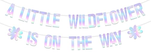 Banner "A Little Wildflower is On The Way", Wildblumen-Willkommens-Babyparty-Dekoration, Gender Reveal/Sweet Baby Girl Geburtstagsparty, holografischer Glitzer von BOMXOI