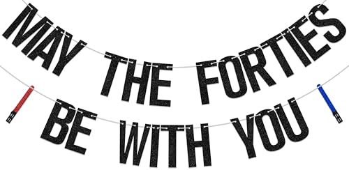 Banner mit Aufschrift "May The Forties Be With You", Party-Dekoration zum 40. Geburtstag, Aufschrift "Cheers To 40 Years" Hochzeitstag, Party-Dekoration, Schwarz Banner mit Aufschrift "May The Forties Be With You", Party-Dekoration zum 40. Geburtstag, Aufschrift "Cheers To 40 Years" Hochzeitstag, Party-Dekoration, Schwarz von BOMXOI