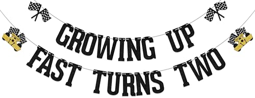 Growing Up Fast Turns Two Banner, Two Fast Race Car 2. Geburtstag Dekoration für Jungen, Cheers To Racing 2. Geburtstag, Party-Dekoration, Zubehör, Schwarz Growing Up Fast Turns Two Banner, Two Fast Race Car 2. Geburtstag Dekoration für Jungen, Cheers To Racing 2. Geburtstag, Party-Dekoration, Zubehör, Schwarz von BOMXOI