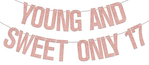 Young and Sweet Only 17 Banner Happy 17th Birthday, Cheers to 17 Years Old Decor, 17th Birthday/Anniversary Party Decoration Supplies Rose Gold von BOMXOI