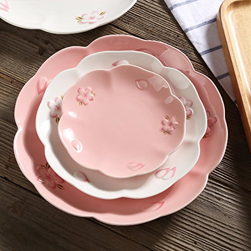 BONAD Dessertteller Abendessen Platten Set Keramik Gericht Set Pasta Platte Dessert Mikrowelle Sichere Geschirr Set Servierteller (Color : 20CM Middle pink) von BONAD