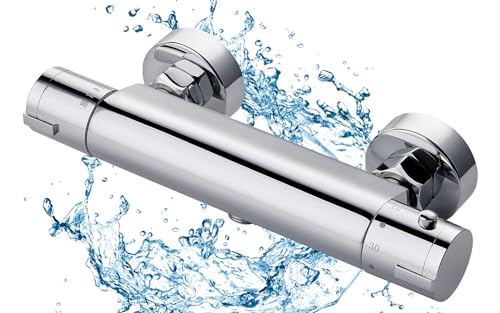 BONADE Duscharmatur mit Thermostat, Aufputz Mischbatterie Dusche mit 38°C Sicherheitstaste, Chrom Thermostatisches Brausebatterie, Rundes Duschthermostat für Badezimmer, Wanne BONADE Duscharmatur mit Thermostat, Aufputz Mischbatterie Dusche mit 38°C Sicherheitstaste, Chrom Thermostatisches Brausebatterie, Rundes Duschthermostat für Badezimmer, Wanne von BONADE