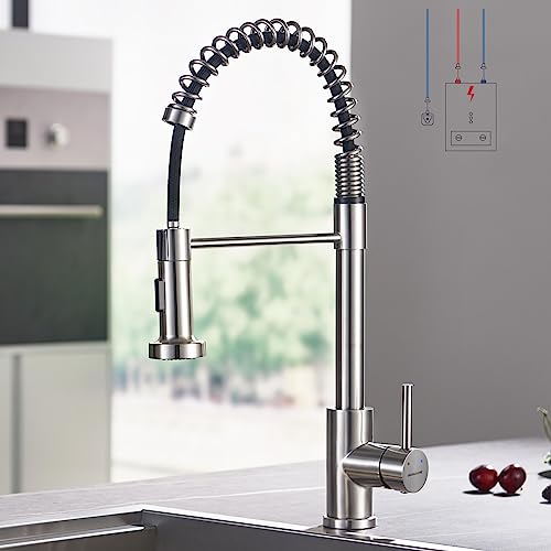 BONADE Niederdruck Armatur Küche Ausziehbar, Spiralfederarmatur mit Brause, 360° Drehbar Wasserhahn für Küche, Niederdruckarmatur mit 3 Anschlüsse für Boiler, Spültischarmatur aus Edelstahl Gebürstet von BONADE