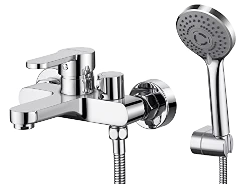 BONADE Wannenarmatur Badewannenarmatur mit 3 Strahlarten Handbrause, Einhebel Badewanne Wasserhahn mit Schlauch und Wandhalterung, Wannenbatterie Dusche Set für Bad (Chrom) von BONADE