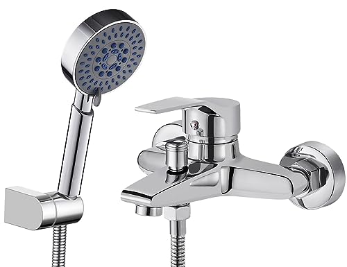 Badewannenarmatur mit Handbrause mit 5 Funktionen, BONADE Chrom Wannenarmatur Badewanne Wasserhahn inkl. Wandhalterung und 150 cm Brauseschlauch für Badezimmer Dusche von BONADE