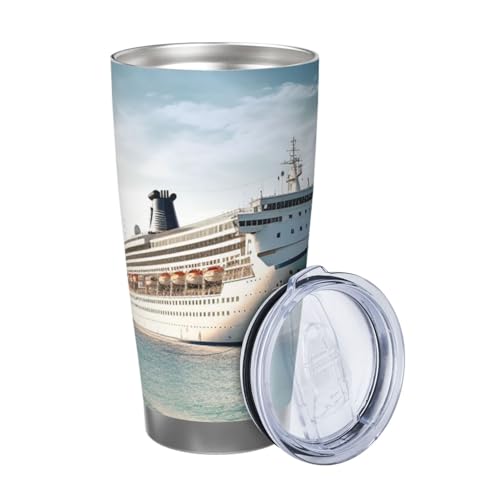 BONDIJ 20 oz Tumbler with Lid Seaside Cruise Ship Print Insulated Tumbler Stainless Steel Insulated Cups Vacuum Insulated Coffee Ice Cup Double Wall Car Travel Mug for Car Office Desk Home von BONDIJ