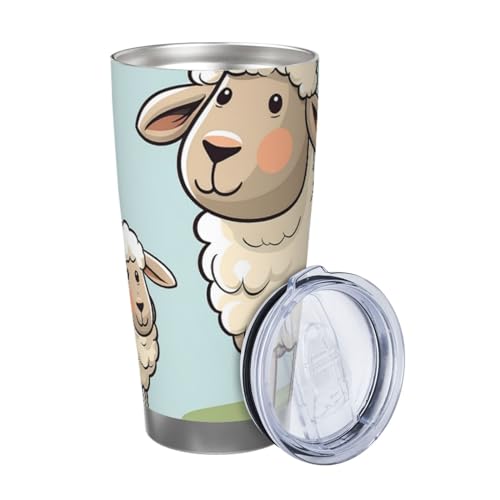 BONDIJ 20oz Tumbler with Lid Sheep and Lamb Cartoon Print Insulated Tumbler Stainless Steel Insulated Cups Vacuum Insulated Coffee Ice Cup Double Wall Car Travel Mug for Car Office Desk Home von BONDIJ