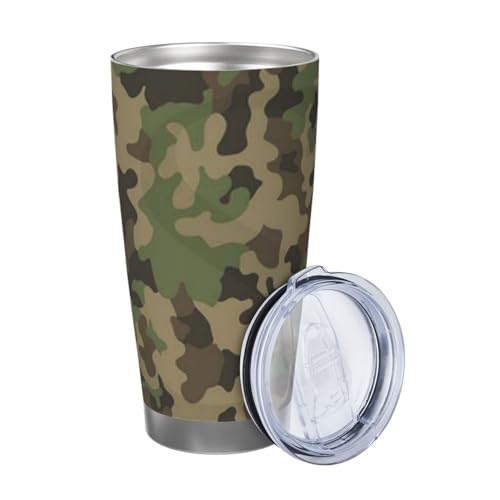 BONDIJ 590 ml Becher mit Deckel, grüner Camouflage-Druck, isolierter Becher, Edelstahl, isolierte Tassen, vakuumisoliert, Kaffee, Eisbecher, doppelwandig, Auto, Reisebecher für Auto, Büro, von BONDIJ