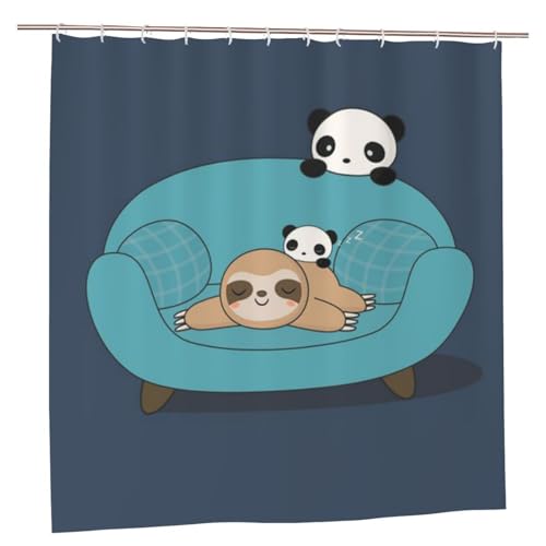 BONDIJ Duschvorhang mit niedlichem Panda- und Faultier-Druck, dicke wasserdichte Duschvorhänge-Sets für Badezimmerzubehör mit 12 Haken von BONDIJ