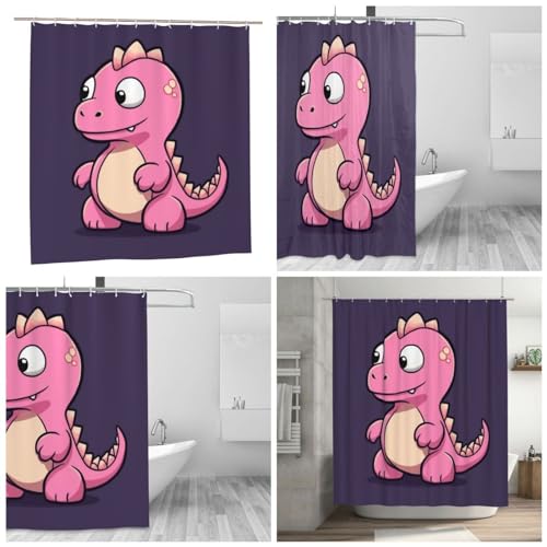 BONDIJ Rosa Kleiner Dinosaurier Cartoon Druck Duschvorhänge Waschbar Polyester Bad Vorhang Wasserdicht Abstrakt Duschvorhang Mit Haken Badezimmer Badewanne Zubehör Dekor Tuch Vorhang 183 cm X 183 cm von BONDIJ