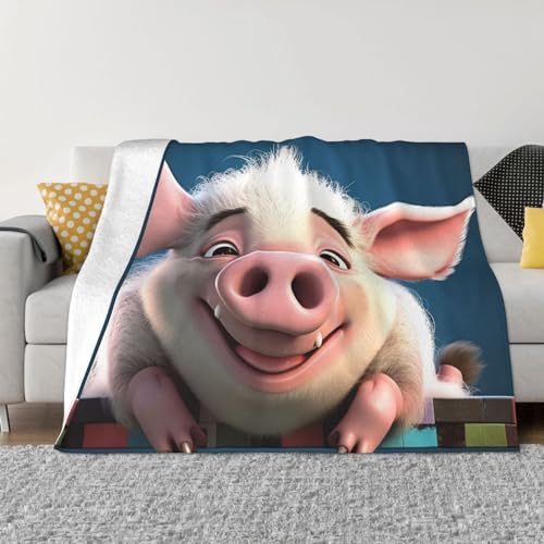 BONDIJ Überwurfdecke mit lustigem Schweine-Druck, ultraweich, Mikro-Fleece, Überwurf, leicht, langlebig, flauschige Decke, für alle Jahreszeiten, für Bett, Couch, Schlafzimmer, Wohnzimmer von BONDIJ