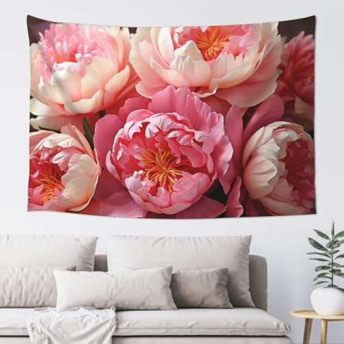 BONDIJ Wandteppich, Pfingstrosen, Blumen, Blüte, Wandbehang, modische Dekoration, Wandteppich, Kunst, Wandbehang, Wandteppich für Schlafzimmer, Wohnheim, Wohnzimmer, 101,6 x 152,4 cm von BONDIJ