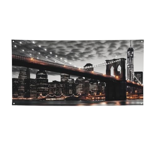 Brooklyn Bridge bedruckte Banner, personalisierbar, Party-Banner, Schild, Fotografie-Banner mit 4 Löchern, für Party, Zuhause, Hochzeit, Büro als Display-Dekorationen oder Hintergründe von BONDIJ