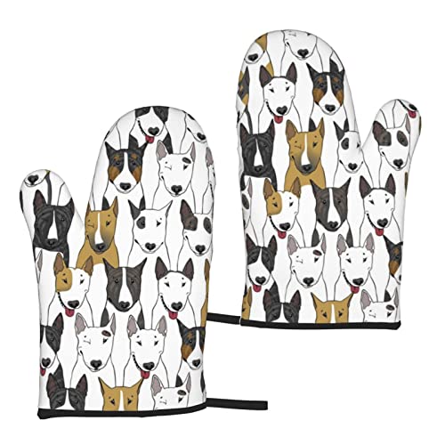 Funny Dogs Bullterrier Ofenhandschuhe 2er Set Hitzebeständige Küchenhandschuhe Damen Herren Kochen BBQ Grillen Mikrowelle von BONDIJ