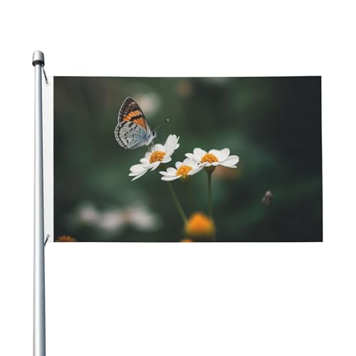 Kleine Gartenflagge mit Blumen und Schmetterling, 90 x 150 cm, für den Außenbereich, Banner, Brise, farbecht, Flaggen für Zuhause, Haus, Außen- und Innendekoration von BONDIJ