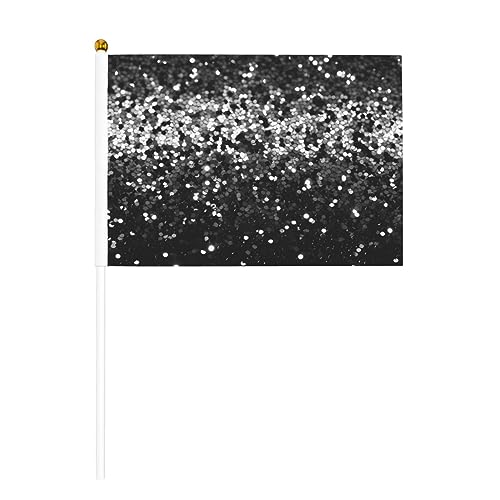 Schwarz Weiß Glitzer Handflagge Doppelseitiger Druck Personalisierte Stick Flagge Kleine Gartenflagge Mini Flagge Banner Outdoor Flaggen Für Party Paraden Festival Feier 21x14 cm von BONDIJ