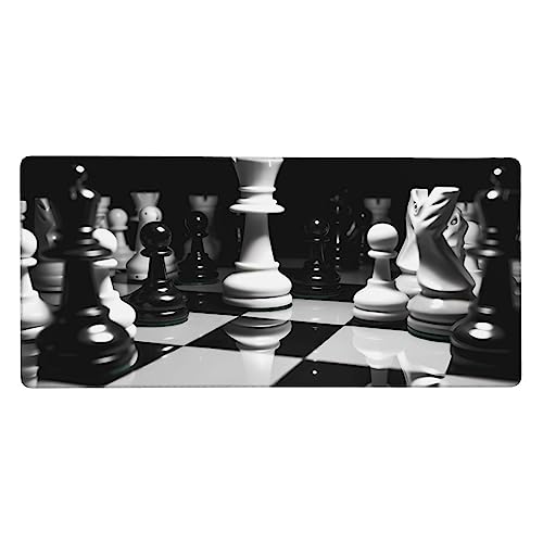 Schwarz und Weiß Schach-Erweitertes Gaming Mauspad - Große rutschfeste Gummiunterseite Mousepad - 90 x 40 cm Schreibtischunterlage für Spiel, Büro, Zuhause von BONDIJ