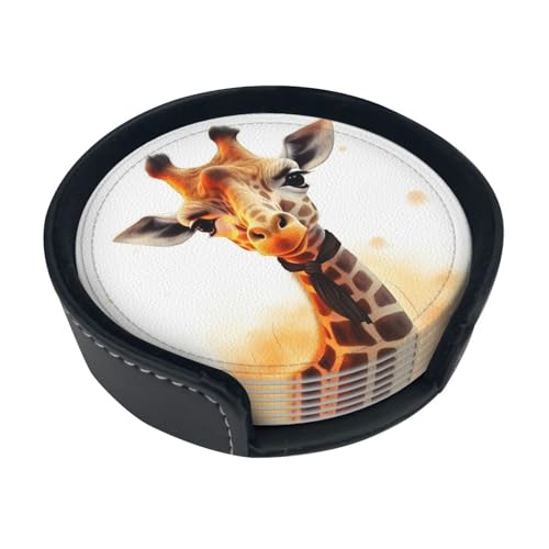 Süße Giraffe bedruckte Getränkeuntersetzer mit Halter Leder Untersetzer Set von 6 Esszimmer Dekor Tasse Untersetzer für Home Office Küche von BONDIJ