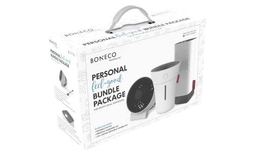 BONECO Persönliches Wohlfühl Bundle - Aroma Diffusor, Ultraschall Luftbefeuchter und Ventilator - für Büro, zu Hause oder unterwegs - USB-C Anschluss, weiß von BONECO
