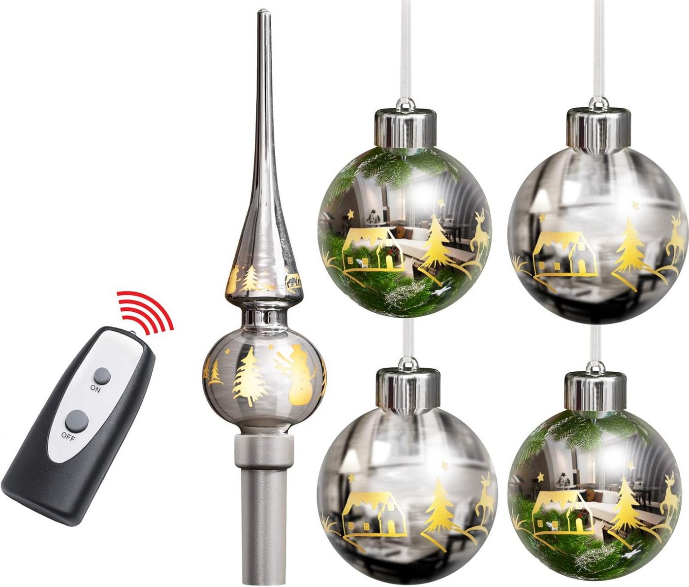 BONETTI Weihnachtsbaumkugel Weihnachtskugel-Set aus Echtglas, LED beleuchtet, mit Fenbdienung, Kugel mit Baumspitze, chrom BONETTI Weihnachtsbaumkugel Weihnachtskugel-Set aus Echtglas, LED beleuchtet, mit Fenbdienung, Kugel mit Baumspitze, chrom von BONETTI