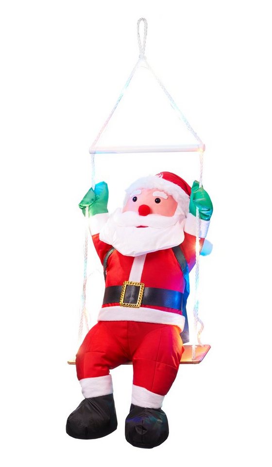 BONETTI Weihnachtsmann Sitzender Weihnachtsmann auf einer Schaukel, mit 20 bunten LED, für Innen- und geschützten Außenbereich, moderne Weihnachtsdeko von BONETTI