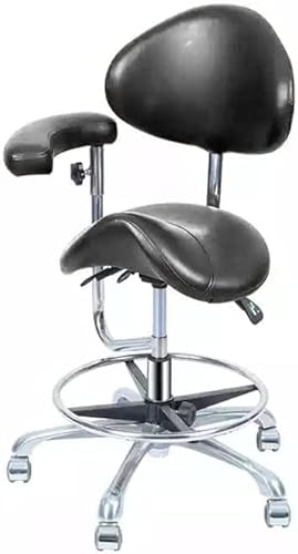 BONEW Global-Dental Sattelform Hocker mit Rückenlehne PU-Leder Stuhl Ergonomisch Verstellbarer Drehsattelstuhl von BONEW