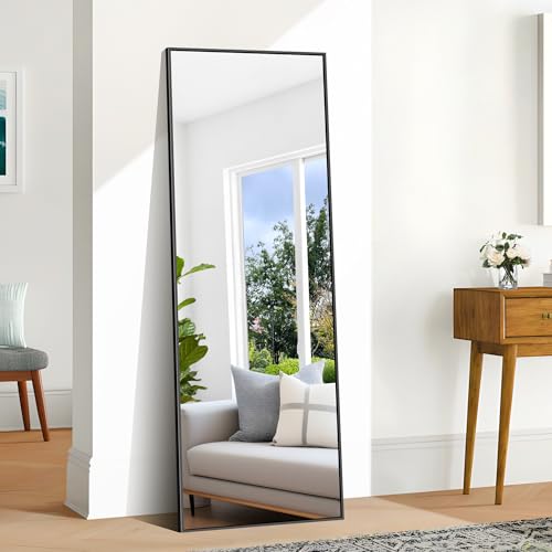 BONEWEI Ganzkörperspiegel 161 x 52 cm, Rechteckiger Standspiegel mit Schwarzem Aluminiumrahmen, Groß Wandspiegel Bodenspiegel für Schlafzimmer, Eingangsbereich, Flur, Heimdekorationn von BONEWEI