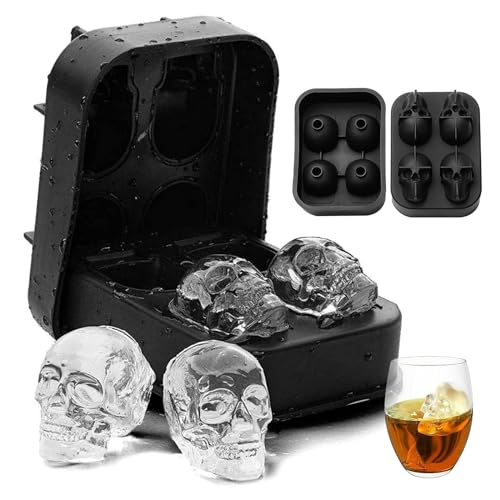 2 Stück Totenkopf Eiswürfelformen Eiswürfelform Flexible Silikon Eiswürfelform Eiswürfelbehälter Eiswürfelform Mit Deckel Skull Eisformen Für Whisky,Cocktails,Jedes Getränk (8 Gitter) von BONGSHAKALAKA