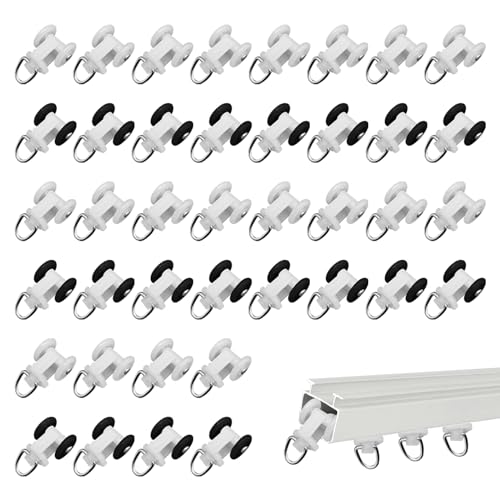 Vorhangrolle 40 Stück Vorhang Rolle Schienen Rolle Track Roller Klick Gleiter Metall Mit Zwei Rädern metall vorhang rollen für schiene Rollengleiter für Vorhangschienen Radabstand 10 mm von BONGSHAKALAKA