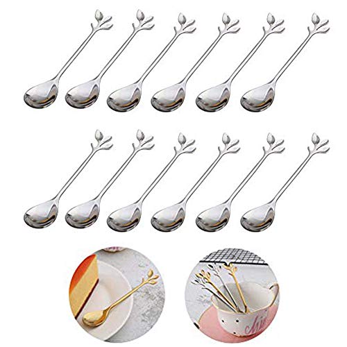 BONHHC Mini-Kaffee-Tee-Zweig-Design/Teelöffel/Mini Teelöffel für Kaffee/Geschenk Spoon/12 Stück/Silber von BONHHC