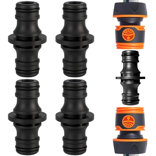 Schlauch Kupplung,Extender Verlängerung Kupplung Zwei Wege Kupplung für Garten und Haus Schlauch (Schwarz 4 Stück) von BONHHC