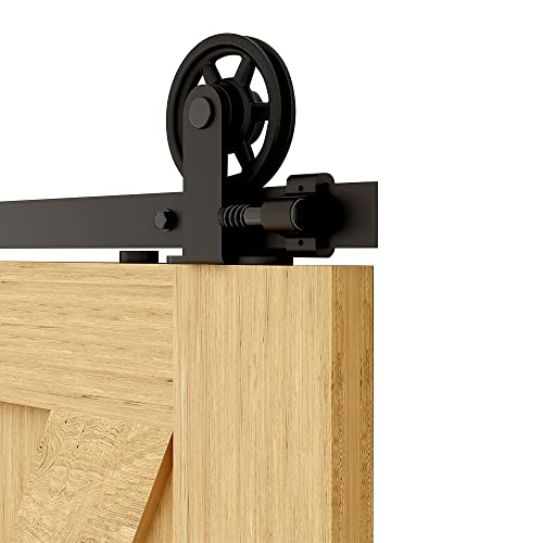 Schiebetürbeschlag 183cm Schiebetüren Schiebetürsystem Komplettset Laufschiene Rollen Set Schwarz für 1 Holztür 91cm Breit, Mittlere Rolle in T-Form von BONIKLUBA