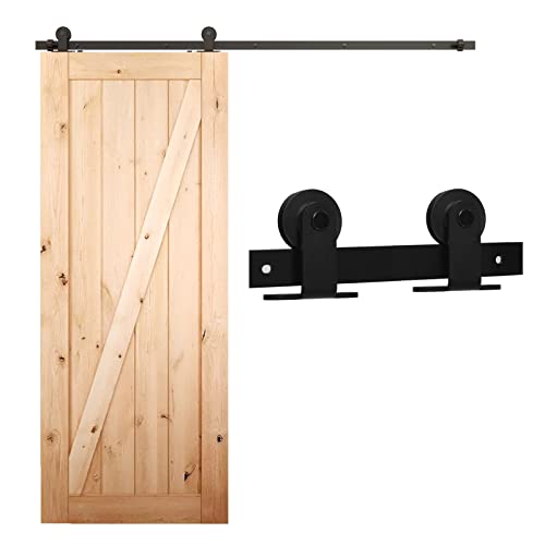 Schiebetürbeschlag 305cm Schiebetüren Schiebetürsystem Komplettset Laufschiene Rollen Set Schwarz für 1 Holztür 152cm Breit, Kleine Rolle in T-Form von BONIKLUBA