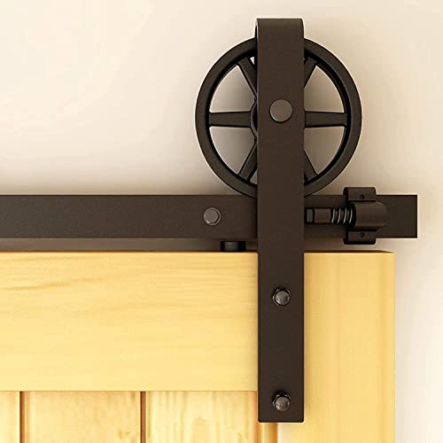 Schiebetürbeschlag 325cm Schiebetüren Schiebetürsystem Komplettset Laufschiene Rollen Set Schwarz für 1 Holztür 162cm Breit, Große Rolle in J-Form von BONIKLUBA