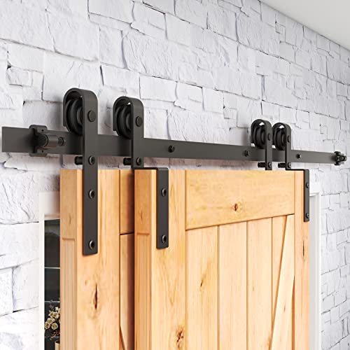 Schiebetürbeschlag Bypass Doppeltür 13.6FT/417CM Schiebetüren Schiebetürsystem Komplettset Laufschiene Rollen Set Schwarz für 2 Holztür 202cm Breit, J-Form Schiebetürbeschlag Bypass Doppeltür 13.6FT/417CM Schiebetüren Schiebetürsystem Komplettset Laufschiene Rollen Set Schwarz für 2 Holztür 202cm Breit, J-Form von BONIKLUBA