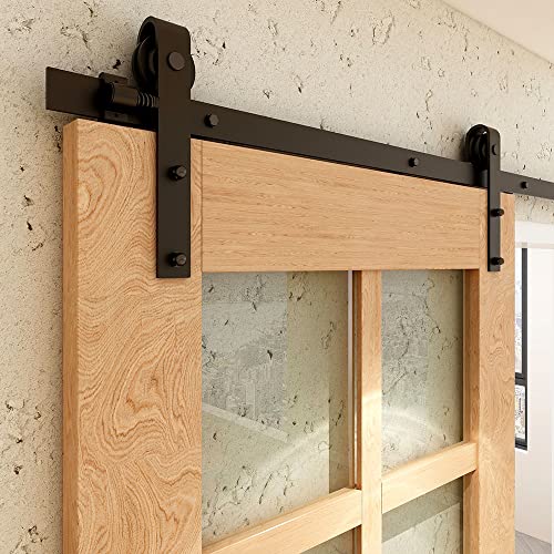 Schiebetürbeschlag Doppeltür 366cm Schiebetüren Schiebetürsystem Komplettset Laufschiene Rollen Set Schwarz für 2 Holztür 91cm Breit, Kleine Rolle in J-Form Schiebetürbeschlag Doppeltür 366cm Schiebetüren Schiebetürsystem Komplettset Laufschiene Rollen Set Schwarz für 2 Holztür 91cm Breit, Kleine Rolle in J-Form von BONIKLUBA