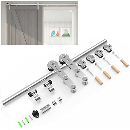 Schiebetürbeschlag Edelstahl 212cm Schiebetüren Schiebetürsystem Komplettset Laufschiene Rollen Set für 1 Holztür 106cm Breit, I Form von BONIKLUBA