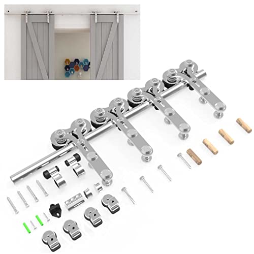 Schiebetürbeschlag Edelstahl Doppeltür 244cm Schiebetüren Schiebetürsystem Komplettset Laufschiene Rollen Set für 2 Holztür 61cm Breit, Y Form von BONIKLUBA