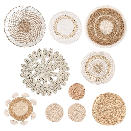 10 Stück Boho Wandkorb Dekor Set, Gewebtes Wandkorb Set Gewebte Hängende Wandkörbe, Rustikale Handgewebte Wandkunst Makrame Wandkorb Dekor für Wanddekoration Wohnzimmer, Bauernhaus, Kinderzimmer 10 Stück Boho Wandkorb Dekor Set, Gewebtes Wandkorb Set Gewebte Hängende Wandkörbe, Rustikale Handgewebte Wandkunst Makrame Wandkorb Dekor für Wanddekoration Wohnzimmer, Bauernhaus, Kinderzimmer von BONJUME