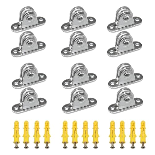 12 Stück umlenkrolle für Seile, ⌀25mm Umlenkrollen Klein Metall Umlenkrolle Seilrolle mit Montageschrauben für Seile für Zelte Wäscheleine Sonnensegel Gewächshaus Baldachin von BONJUME