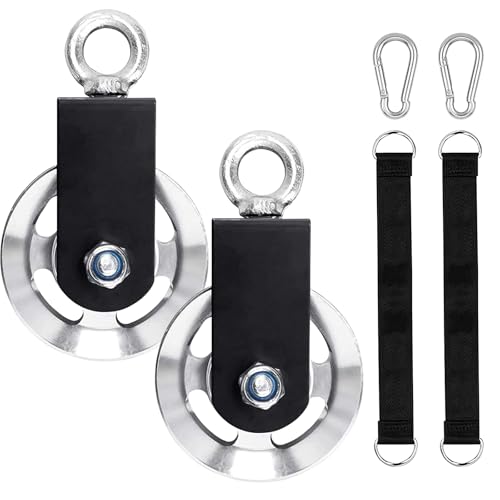 2PCS Block Umlenkrollen, 90 mm Seilrolle Mit Hängegurt Karabiner Universallager Riemenscheibe 360 Grad Pulley Ersatzteil Für Seile DIY Gym Umlenkrolle Fitnessgeräte Kabelmaschine Drahtseilrolle von BONJUME