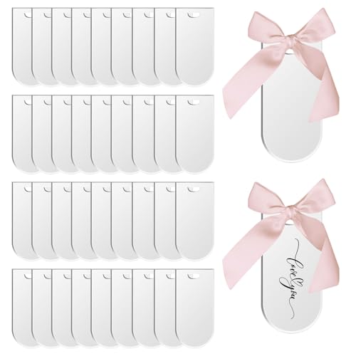 80 Stück Acryl Tischkarten, Namensschilder Hochzeit Transparente Tischkarten aus Acryl Tischschilder Hochzeit Namenstafel mit Transparent Rosa Band Rolle für DIY Gästename von BONJUME