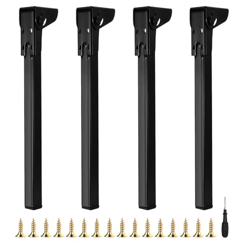 BONJUME 4PCS Metall Schreibtischbeine, 60CM Klapptischbeine Möbelstützbeine Klappbar Tischbeine Schwarz Tischfüße Möbelfüße mit Bodenschoner Schrankbeine für Bett Tischbeine Möbel Sofas Betten von BONJUME
