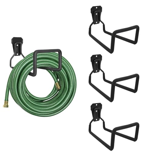 BONJUME Gartenschlauchhalter, 4PCS Schlauchhalter Wand Schwerlast Metall Werkzeughalter Doppelhaken Garage Aufbewahrung Wandhalterung Wasserschlauch Zubehör Für Garten Hof Garage Rasen von BONJUME