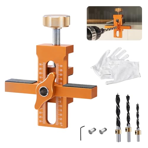 Schranktür Installationspositionierer Set, mit 3 Bohrern und Arbeitshandschuhen Aluminiumlegierung Einstellbarer Schrank Tür Installations Positionierer Schnellmontage Schrank Woodworking Tools von BONJUME