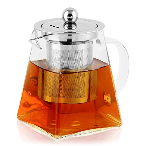BONNACC Teekanne Glas mit Siebeinsatz, Kleine Teekanne aus Glas 350ml, Glaskanne Tee Klein mit Sieb, Teebereiter für Losen Tee, Edelstahleinsatz, Hitzebeständig, Borosilikatglas von BONNACC