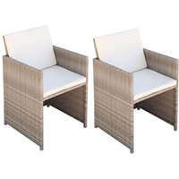 2er Set Gartenstühle Gartensessel Balkonstühle - mit Polstern und Kissen Poly Rattan Beige BV710357 Bonnevie von BONNEVIE