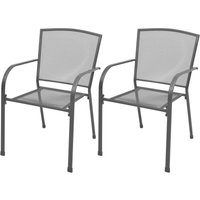 2er Set Gartenstühle Stapelbare Gartensessel - Balkonstühle Stahl Grau BV770999 Bonnevie von BONNEVIE