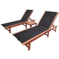 Bonnevie - 2er Set Sonnenliegen Gartenliegen - Liegestühle mit Tisch Akazie Massivholz und Textilene BV945182 von BONNEVIE